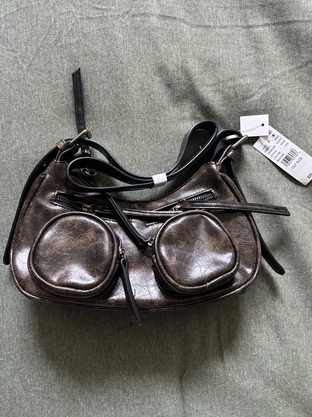 Women's PacSun Brown Shoulder Bag with Dual Front Pouches Brand New with tags